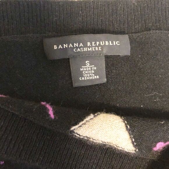 Banana Republic Cashmere Argyle Sweater Size Small Black Tan - Picture 3 of 7